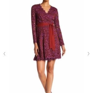 DVF Women’s Burgundy Lace Wrap Dress Size 2